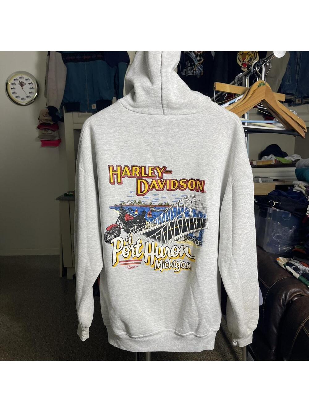 Vintage 80s Harley Davidson Michigan Zip Up Hoodie Distressed